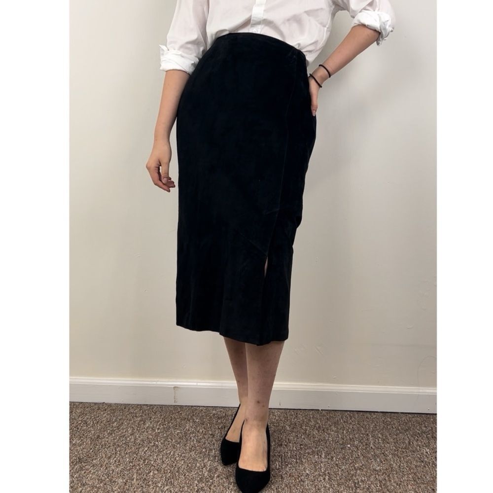 Vintage Savannah Black Genuine Leather Suede Pencil Skirt